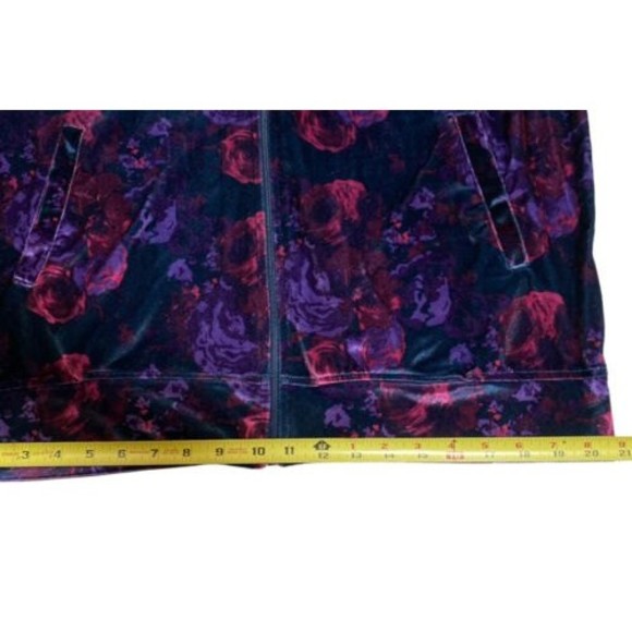 Woman Within Velour Navy Purple Floral Full zip jacket High Neck Size Medium M - Picture 8 of 11